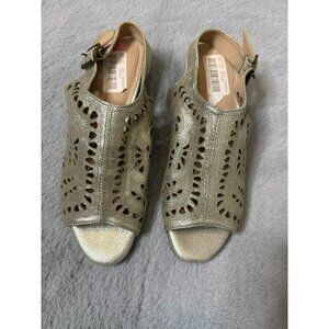 Nurture Shimmer Taupe Leather Cut Out Sandals Heels Side Zipper Open Toe